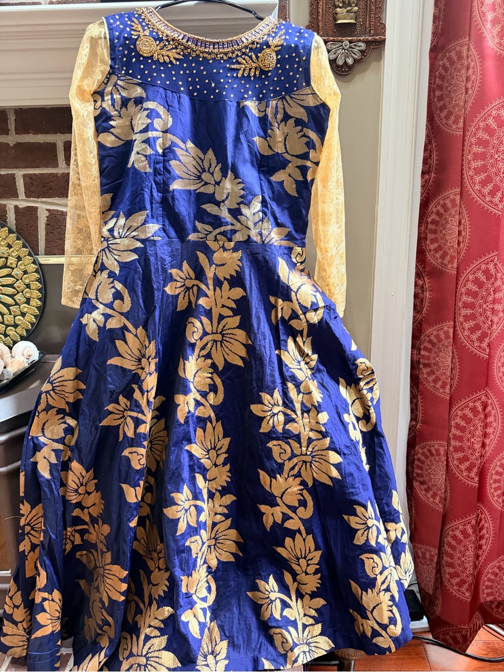 Girls Navy and Gold Floral Party Dress